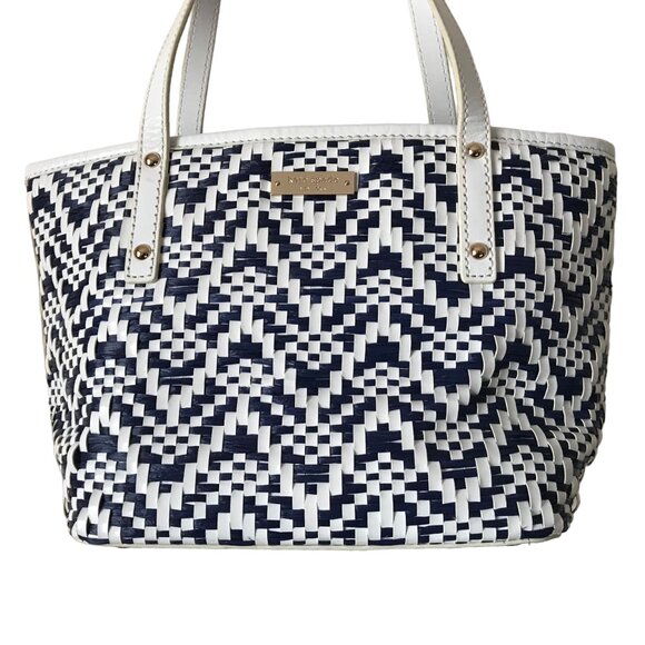 Kate Spade New York Woven blue & white Bottom and Handle White Handbag - Picture 3 of 14